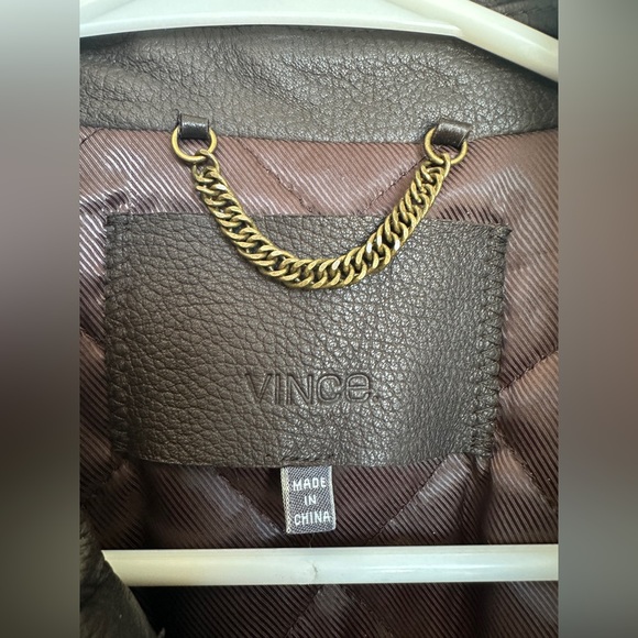 NWOT Vince brown Leather Moto Jacket 100% Lambskin Men’s size Small - Picture 11 of 17